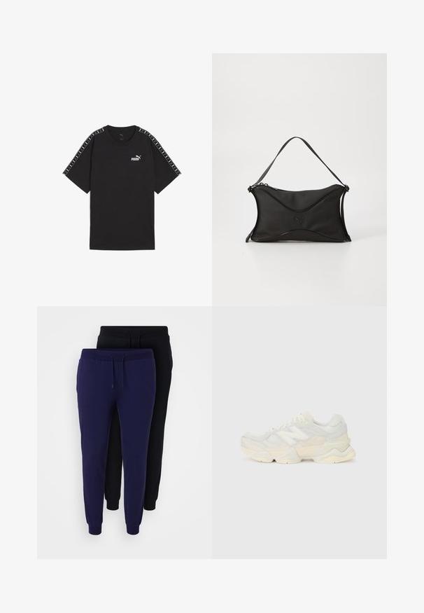 Camiseta negra de manga corta hecha de algodón. Presenta el logo blanco de Puma en el pecho y acentos decorativos en los hombros. Corte estándar y cuello redondo.; Even&Odd Curvy 2 PACK - Pantalones deportivos - black/blue; Zapatilla ligera con parte superior de malla y ante en suaves tonos crema, con una suela gruesa y acentos tridimensionales.; Bolso negro con un material suave y texturizado. Presenta un diseño ondulado, una correa para el hombro y un sutil detalle del logo en la parte frontal.