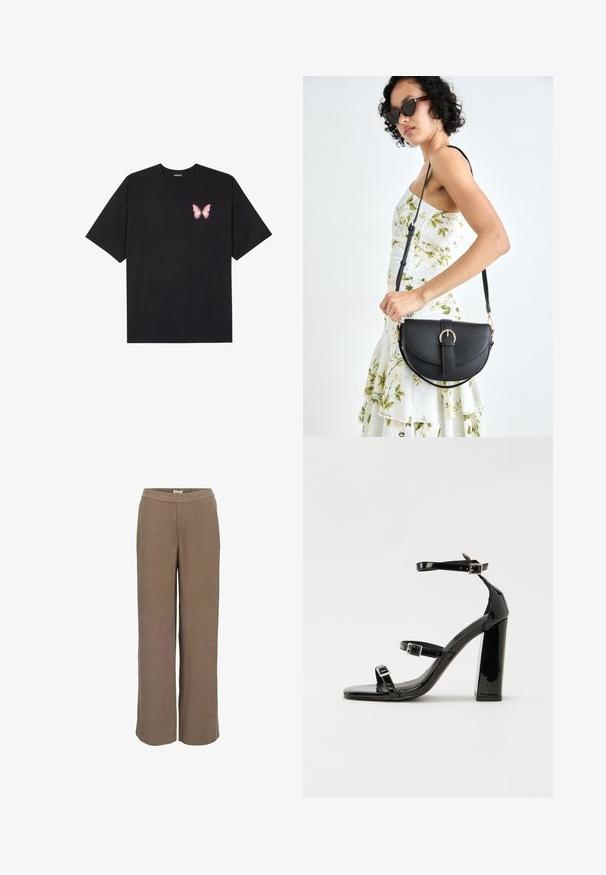 Must muströöpidega must puuvillane T-särk, vasakul rinnal on väike roosa liblikas. Ümar kaelus ja vabalt istuv lõige.; Laiad püksid neutraalses pruuni toonis, sileda tekstuuri ja elastse vöökoha ning mugavuse ja lihtsa kandmise võimalusega.; Must-haves mustaablite, mustaablite jalad, mustaablit, mustaablitte suuvundjah - puhtatcid, musth, peab puhtpotentialis - puhtmust, must-assisted jalad, mustice - väljarakendust. Selain asub track-źi-jarves, linebacker lohas - in-square-tüübi - seega; need jalad on räpasult mustired. Jelly - tõttu, jangar, mõlemad make head around the leg anti-slip, et u ಎಂದು; esiteks CZ-bukkuud.; Mustmust mustraha kõverate joontega, eemaldatava rihmaga ja kuldsete detailidega. Kotil on klapp, millel on pandladetail.