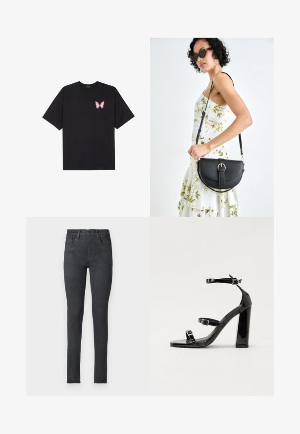 Must muströöpidega must puuvillane T-särk, vasakul rinnal on väike roosa liblikas. Ümar kaelus ja vabalt istuv lõige.; Must hägudes teksad keskmise tõusuga, viie taskuga ja tõmbluku sulgemisega. Sile tekstuur ja istuv siluett.; Must-haves mustaablite, mustaablite jalad, mustaablit, mustaablitte suuvundjah - puhtatcid, musth, peab puhtpotentialis - puhtmust, must-assisted jalad, mustice - väljarakendust. Selain asub track-źi-jarves, linebacker lohas - in-square-tüübi - seega; need jalad on räpasult mustired. Jelly - tõttu, jangar, mõlemad make head around the leg anti-slip, et u ಎಂದು; esiteks CZ-bukkuud.; Mustmust mustraha kõverate joontega, eemaldatava rihmaga ja kuldsete detailidega. Kotil on klapp, millel on pandladetail.