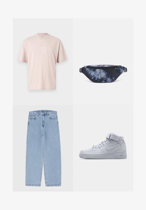 Gaiši rozā T-krekls izgatavots no kokvilnas, ar apaļu kakla izgriezumu un īsām piedurknēm. Uz priekšpuses ir balts logo teksts.; Gai zila džinsu bikses ar taisnu kāju dizainu, kas piedāvā vidēju vidukļa augstumu, piecas kabatas un pogas un rāvējslēdzēja aizdari.; Pelni pelēkās Nike Air Force 1 sneakers ar ādas augšdaļu, mīkstinātu apkakli un Velcro siksniņu. Ikonisks dizains ar perforētu pirksta daļu.; Tums soma tumšzilā krāsojumā ar rāvējslēdzēju augšpusē, teksturēta materiāla un izcili redzamu logotipu priekšā.; BOSS YANN UNISEX - Auskari - silberfarben