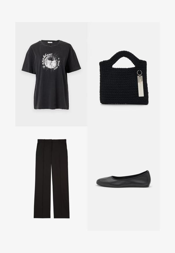 rag & bone DISCO BOYFRIEND TEE - T-shirts print - blackmult; Sorte skræddersyede bukser lavet af et glat stof, med et lige ben-design og to sidelommer. Elegant og minimalistisk konstruktion.; Sort læderballetsko med rund tå, glat tekstur, minimal syning og et fleksibelt såldesign.; Won Hundred MARSIELLE COMPUTER BAG UNISEX - Computertasker - black