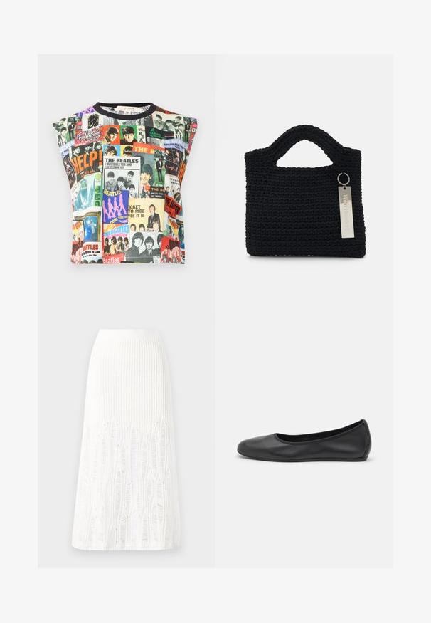 Alice + Olivia MICAH MUSCLE TANK - Top - twist and shout; Knit white midi skirt featuring a textured pattern with vertical lines and cut-out details near the hem. Elastic waistband. Soft material.; Black leather ballet flat with a rounded toe, smooth texture, minimal stitching detail, and a flexible sole design.; Won Hundred MARSIELLE COMPUTER BAG UNISEX - Laptop bag - black