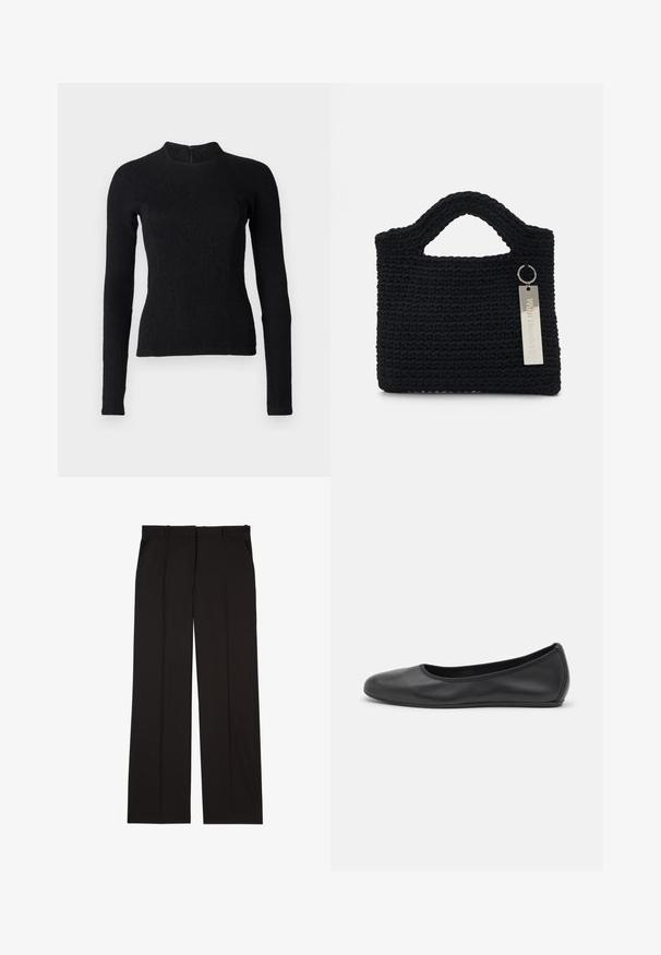 Must tumeelne, pikkade varrukatega top, millel on ülikitsas disain, tekstuuriga kangas ja kõrge kaelus. Omab peidetud tagasitõmmatavat luku.; Mustad kohandatud püksid sujuvast kangast, sirge jala disainiga ja kahe küljetaskuga. Elegantne ja minimalistik ehitus.; Musthave mustika tantsutossud mustast nahast, ümmarguse varbaga, siledast tekstuurist, minimaalse õmblusdetailiga ja paindliku tallakujundusega.; Won Hundred MARSIELLE COMPUTER BAG UNISEX - Sülearvutikott - black