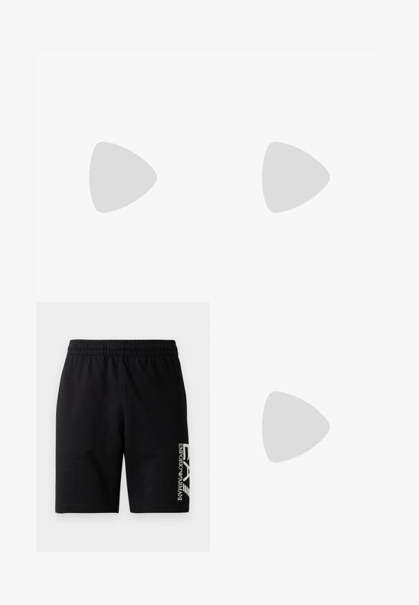 Juoda medvilninė marškinė, turinti trumpas rankoves, apvalią iškirptę ir baltas siuvimo detales. Įtrauktas nedidelis grafikas krūtinėje.; EA7 Emporio Armani TRAIN VISIBILITY  - Šortai - black/cream; Juodų suede sportbačių su balta gumine padu, su toniniais siuvinėjimais ir raištelių užsegimu. Sklandus paviršius su šiuolaikine, laiko forma.; Juodos apvalios saulės akinių su tamsiais lęšiais ir plonomis metalinėmis šakomis. Įtraukti skaidrūs šventyklų galai ir sidabriniai akcentai vyrio srityje. Minimalistinis dizainas.