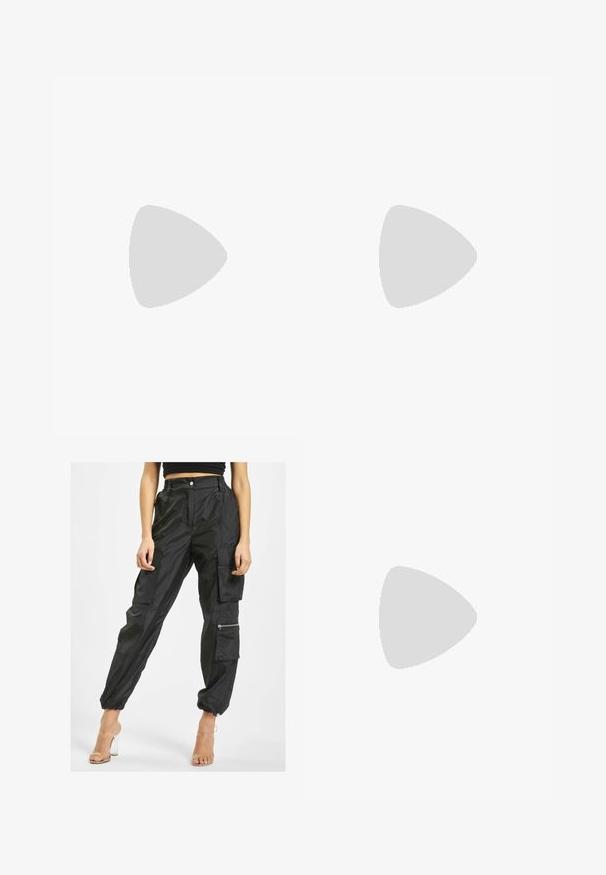 Even&Odd Débardeur - black; Des pantalons cargo noirs fabriqués à partir d'un tissu léger, comportant de multiples poches, des poignets élastiques et une poche zippée sur le côté pour plus de fonctionnalité.; Escarpin haut en beige en daim avec un bout pointu et un talon de 7 cm. Texture lisse, design minimaliste et silhouette sans couture.; Sac hobo noir en cuir lisse avec une silhouette arrondie, doté d'une seule sangle ajustable et de détails de design minimalistes.