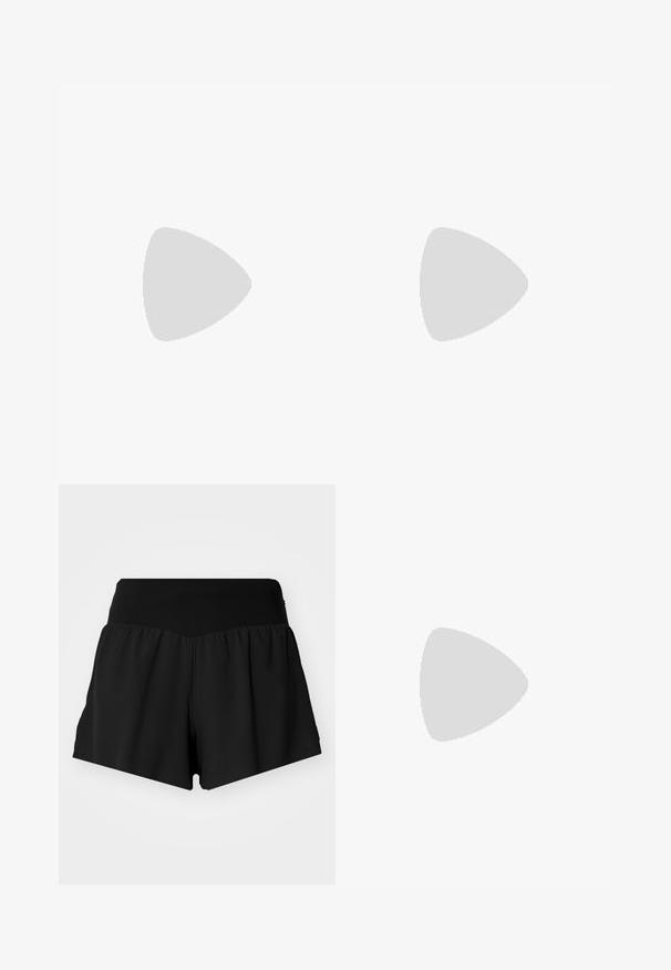 Hvid bomulds T-shirt med rund hals og korte ærmer, der har en rød drueillustration på venstre brystområde.; Sorte atletiske shorts med en bred, glat talje, løst stof med A-form og sideskår for forbedret bevægelse.; Orange og pink løbesko med mesh-overdel, hvid mellemsål, Vibram ydersål og lyseblå detaljer. Har HOKA-branding på siden.; Hvide solbriller med brune linser, oval form, lavet af glat plastik, med grå accenter på stængerne og et logo på rammen.
