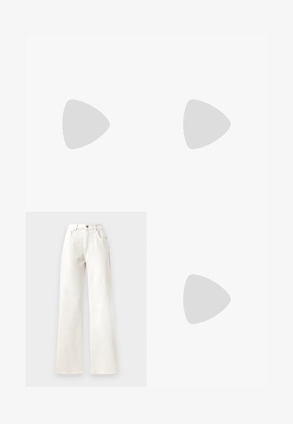 rag & bone JEN  czarny; Białe spodnie dzwony wykonane z denimu, z zapięciem na guzik, szlufkami na pasek oraz pięcioma kieszeniami. Gładka tekstura z widocznym ściegiem.; Czarne skórzane loafersy z masywną podeszwą, z akcentem w kolorze złota z przodu i gładkim wykończeniem. Masywna podeszwa z ciekawym wzorem.; Czarna skórzana torba na ramię z dwoma przednimi kieszeniami, złotymi klamrami, zamkiem błyskawicznym i cienkim paskiem. Teksturowana powierzchnia i kompaktowy prostokątny kształt.