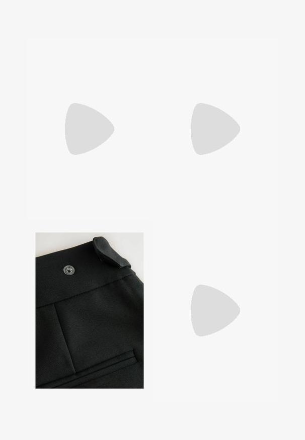 Long-sleeve mauve top with boat neckline, fitted waist with subtle ruching on both sides, shown flat against white background.; Black fabric garment featuring a flap, silver snap button, and flat pockets with clean stitching. Smooth texture with a tailored design.; Black suede high-heeled shoe with a pointed toe, knotted detail at the front, ankle strap, and a thin stiletto heel.; Burgundy leather handbag with a soft, gathered design and a rounded shape. The handle is secured, showcasing a smooth texture.