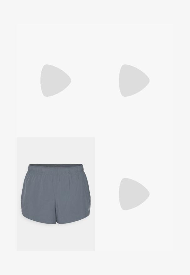 Vaaleansininen toppi, joka on valmistettu pehmeästä kankaasta, jossa on pyöreä pääntie ja leveät kädentie, ja jonka etuosassa on tummemmalla vaaleansinisellä väriä sana "HYROX".; Harmaat urheilushortsit, joissa on pehmeä pinta, joustava vyötärö ja hieman kaareva helma. Sisältää pieniä reikiä hengittävyyden parantamiseksi.; Vihreä vaalea juoksukenkä, jossa on teksturoitu päällinen, valkoinen välikerros ja musta pohja. Sisältää koristeellisia yksityiskohtia ja hengittävän verkkomaisen suunnittelun.; Mustat Oakley-kierrekylmä aurinkolasit tummilla suorakulmaisilla linsseillä ja kaarevilla varsilla tasaisella valkoisella taustalla.