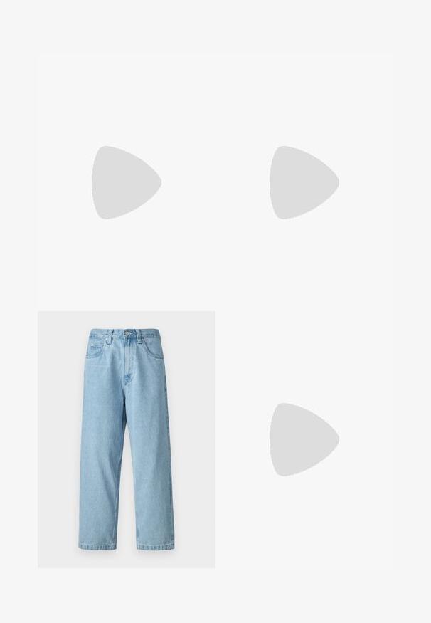 Black short-sleeve T-shirt layered over white long sleeves with MISBHV club wear solutions logo centered on chest.; Light blue denim jeans with a high waist, straight-leg cut, five pockets, metal button closure, and a slightly faded texture.; White and black sneakers with textured overlays and a blue accent, featuring a chunky sole and black laces, paired with black pants.; Sport sunglasses with a black frame, large gradient lens featuring purple and green hues, and angular design accents with logo detail.