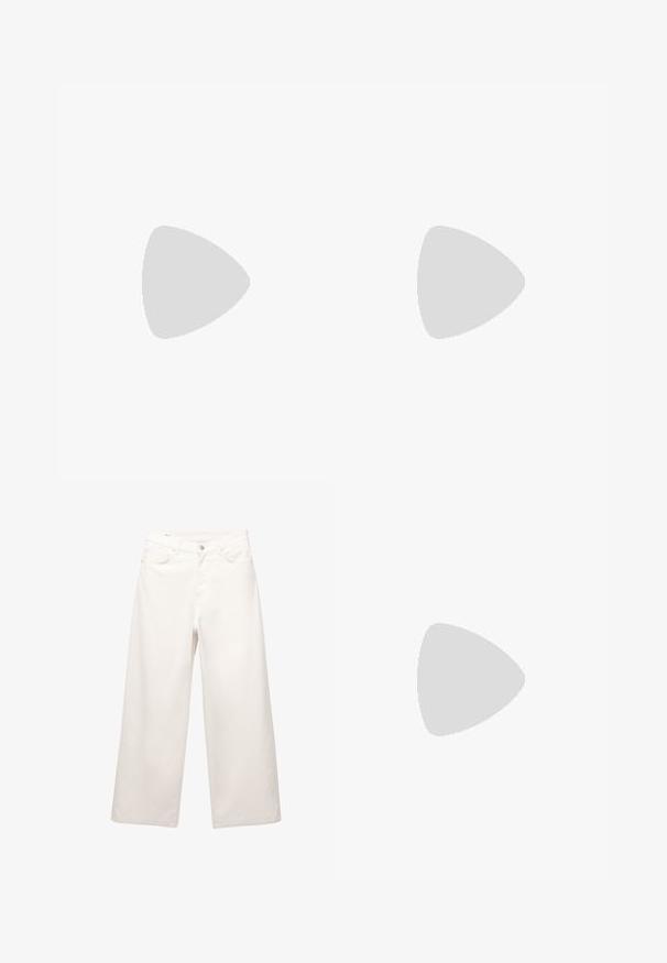 Langærmet skjorte med vandrette brune og hvide striber, rund halsudskæring og en blød, glat tekstur.; Hvide vidde bukser lavet af denim, med et klassisk 5-lomme design, metalknaplukning og syninger langs sømmene.; Low-top Adidas Superstar-sneaker i mørkebrunt læder med cremefarvet skal-tå, hvide striber og teksten "Superstar" på siden.; Skildpadde-solbriller med en rund, kraftig ramme og brune linser. Har subtile mønstre og lige, afsmalnende stænger.; Brun lædertaske med to robuste håndtag, rektangulær form, glat tekstur og lynlås lukning. Minimalistisk design uden synlige mønstre.