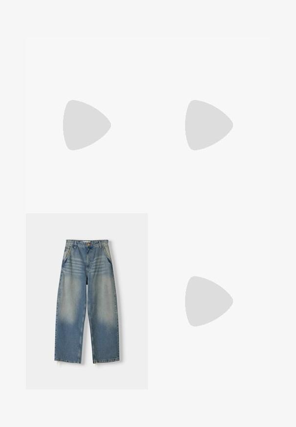 Tricou polo cu mânecă lungă, decorat cu dungi verzi, bleumarin și galbene, cu un guler alb și un logo mic pe piept. Material din bumbac.; Jeans cu croială largă din denim de culoare albastru deschis, cu un finisaj decolorat, design cu cinci buzunare și tiv brut. Include o închidere cu buton și fermoar în față.; Cască sportivă neagră cu un superior din plasă și sueded, având un design texturat și o talpă robustă, căptușită de culoare gri.; Ochelari de soare negri cu rame supradimensionate, unghiulare și lentile închise la culoare, însoțiți de un pachet de microfibră negru cu un logo pe el.