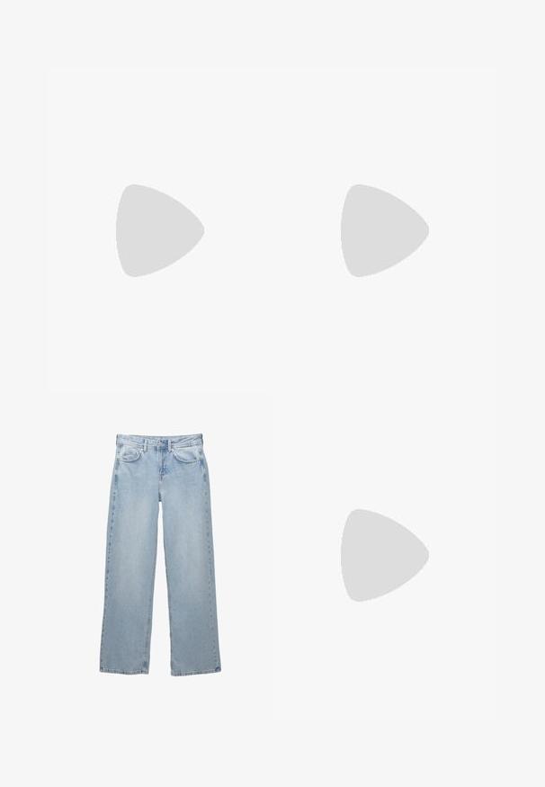 Hvid off-the-shoulder top lavet af strækbart stof, tætsiddende design, glat tekstur med bred halsudskæring og korte ærmer. Ingen mønstre eller accenter.; Lys blå denim jeans med bred bendesign, med en knap- og lynlåslukning, fem lommer og minimale syninger.; Spidse kvinder pump med overdel i brun og sort leopardprint og tyk, sort blokhæl mod en hvid baggrund.; Runde, bruntonede solbriller med en glansfuld bordeauxramme. Slanke arme med diskret brandingdetalje. Flad linsedesign.