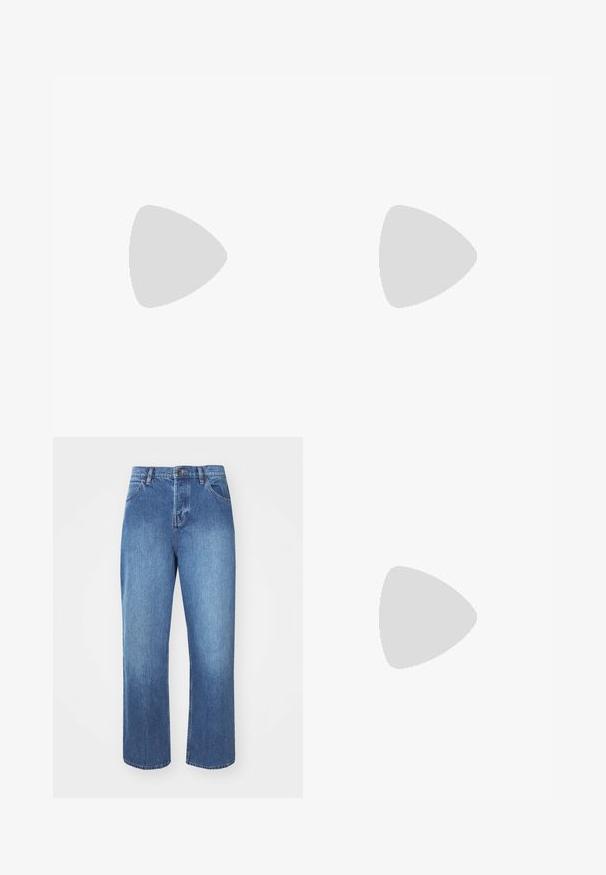 Scalpers HOTEL  - Triko s potiskem - dark blue; Džíny z denimu v středně modré barvě, s rovnými nohavicemi, tradičním pětikapsovým designem a klasickým zapínáním na knoflík a zip.; Černá běžecká bota s kombinací síťoviny a syntetických materiálů, masivní podešev, zakřivený design a výrazné logo na boku.; Šedé oversized sluneční brýle s hladkým plastovým rámem, plochými skly a rovnými nožičkami. Matný povrch bez dalších ozdob.