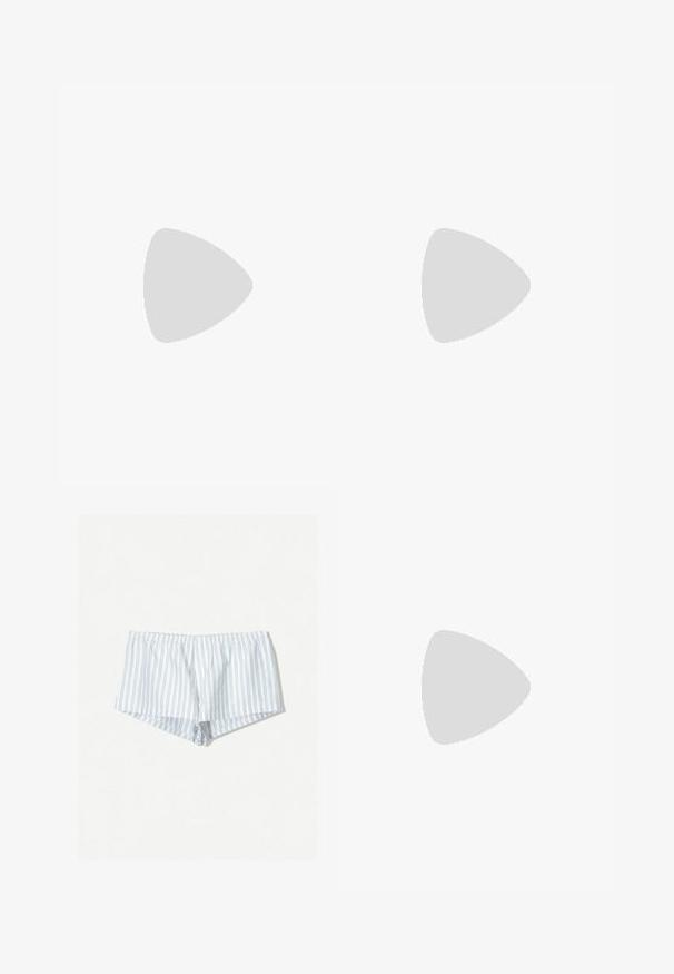 Beżowa polo z prążkowanej tkaniny, z kołnierzykiem typu spread, krótkimi rękawami i pięcioma guzikami. Noszona z wyblakłymi niebieskimi spodniami typu wide-leg.; Białe szorty z niebieskimi paskami, elastyczny pasek w talii i luźny krój. Posiadają detal w postaci guzika z przodu, miękka tekstura materiału.; Brązowe skórzane wysokie buty do kolan z okrągłym noskiem, teksturowaną powierzchnią i niskim piętrem o warstwowej budowie. Posiadają boczną wstawkę oraz pętelkę na górze.; Miękka, brązowa torebka w stylu hobo z jedną szeroką rączką i wyprofilowanym otwarciem, wyeksponowana na białym tle.