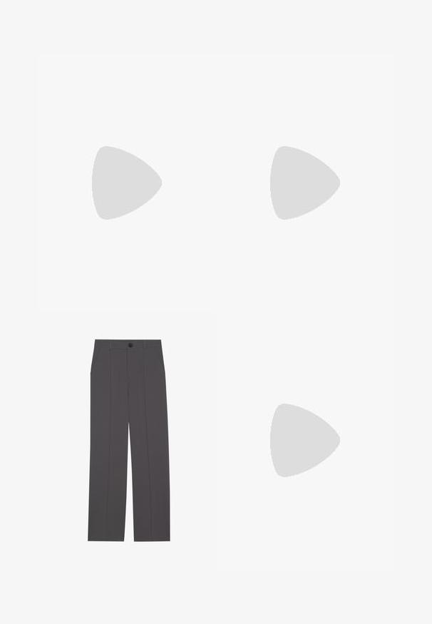 BDG Urban Outfitters CAP SLEEVE BACKLESS - Basic T-shirt - black; Grey trousers with a straight leg design, featuring two side pockets and a button closure. Smooth fabric with no visible patterns or accents.; Blue metallic platform sandals with a thick heel, featuring crisscross straps and a jeweled accent on the toe area.; Black leather handbag with a curved shape, detachable strap, and gold hardware. The bag features a flap with a buckle detail.