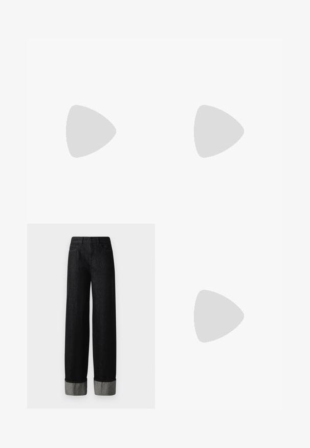 Melnā kokvilnas T-krekls ar teksturētu logo dizainu no sekvencēm, uz kura priekšpuses ir izdrukāts "EA7" un "EMPORIO ARMANI" pelēkā krāsā. Īsas piedurknes.; Melna wide-leg džinsi, izgatavoti no džinsa auduma ar tumšu mazgāšanu, ar pelēkiem aplokiem un piecu kabatu dizainu. Biezs jostasvīrs ar pogas aizdari.; Melna ādas potītes zābaks ar ass purngalu, kvadrātveida papēdi un dekoratīvu zelta sprādzi aizmugurē. Gluda tekstūra, minimālisma dizains.; Melnas ādas rokassoma ar izliekta dizaina, zelta logo plāksnes akcentu un šauru plecu siksnu. Gluda tekstūra ar elegantu apdari.