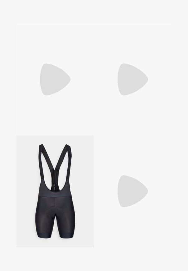 Vit ärmlös sporttopp med texturerad tyg, med en åtsittande design och subtil branding vid kragen.; Svarta cykelbyxor med texturerat tyg, vadderad sätthylsa för komfort och justerbara axelremmar. Slät finish och åtsittande design.; Vita och silver cykelskor med meshupp, texturerade detaljer, justerbara remmar och en gummiyttersula för grepp och stabilitet.; Sportglasögon med svart ram, vita detaljer och blå gradientspegellinser. Texturerade templer med svart och vitt mönster.