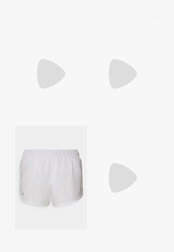 Langærmet træningsshirt, lys orange stof, rund halslinje, hvidt Nike-logo på brystet, tommelhuller i ærmerne, strømlinet pasform, glat tekstur.; Nike Performance FAST TEMPO SHORT - Korte sportsbukser - white/silver; Hvite atletiske sko med mesh-overdel, røde detaljer på swooshen og sålen, samt en polstret hæl. Har en teksturert yttersåle for godt grep.; Brune, runde solbriller med en skildpadde- og klar lysegul stel, kantede arme og struktureret detaljer på stængerne.