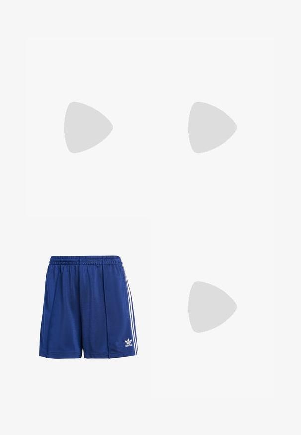 Camisola de alças branca com decote arredondado e delicadas rendas nos ombros. Design simples, tecido leve e forma ajustada.; Calções desportivos azuis feitos de um tecido suave, apresentando uma cintura elástica, riscas brancas nas laterais e um pequeno logótipo na bainha inferior.; Sabrinas pretas em camurça, com bico arredondado, apresentando um laço decorativo à frente e um design de sola plana. Textura suave e forma clássica.; Óculos de sol redondos, com uma tonalidade castanha e uma armação glossy em bordeaux. Braços finos com um detalhe discreto de marca. Design de lentes planas.