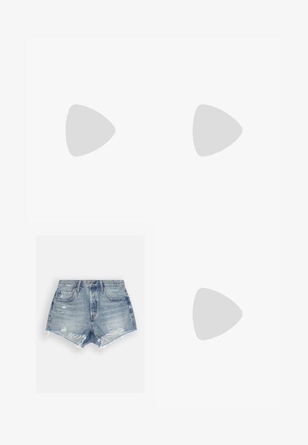 Levi's® Print T-shirt - bright white; Denim shorts in light blue with a distressed finish. Features frayed hems and two front pockets. Button closure at the waist.; Black suede sneaker with white accents and three stripes, featuring a textured white heel, rubber sole, and "Gazelle" branding.; Gold-toned hoop earrings with a smooth, rounded shape and a polished finish. Features orange accents on the back for secure fastening.