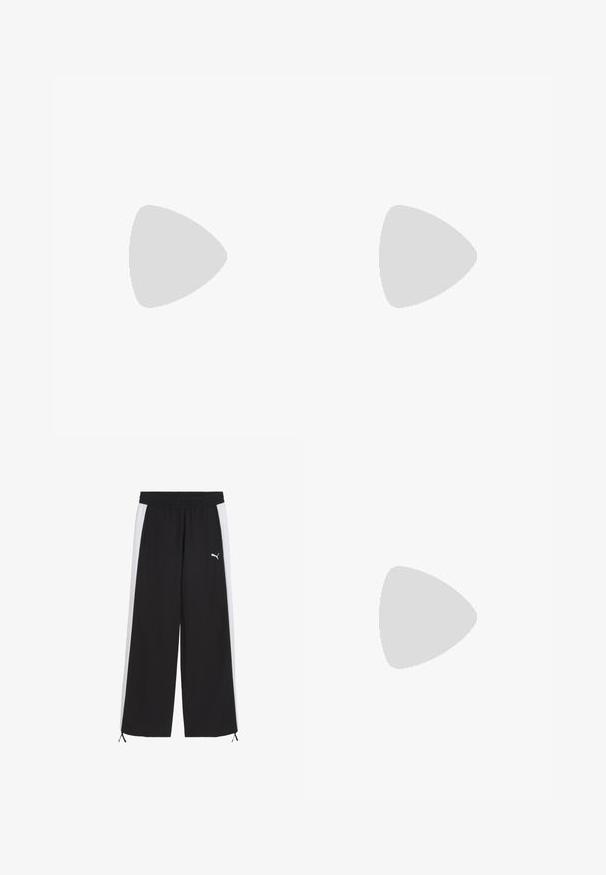 Rash guard a maniche lunghe blu navy realizzato in tessuto morbido, con un motivo sottile, logo UFC sul petto e una toppa ottagonale in vita.; Pantaloni sportivi neri con strisce laterali bianche, vita elastica e dettaglio con cordoncino all'orlo. Presenta un piccolo logo bianco.; Scarpe sportive nere con tessuto in rete, suola bianca e accenti neri. Il battistrada è testurizzato. Indossate con pantaloni neri su una superficie in moquette blu.; Borsa nera con un materiale morbido e texturizzato. Presenta un design ondulato, una sola tracolla e un discreto dettaglio del logo sulla parte anteriore.