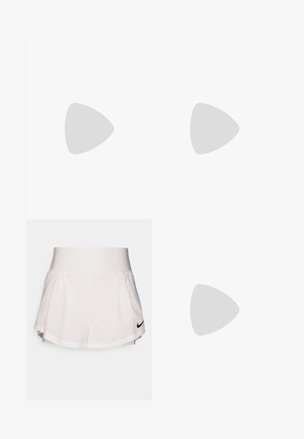 Light green athletic tank top made of breathable material, featuring a rounded neckline, sleeveless design, and perforated patterns for ventilation.; Nike Performance SHORT - Sports shorts - white/black; Light beige running shoe with mesh upper, padded collar, prominent "HOKA" logo in gold, and thick, cushioned sole for comfort.; White golf glove made of leather with perforated ventilation. Features a black Nike logo and an adjustable wrist strap.