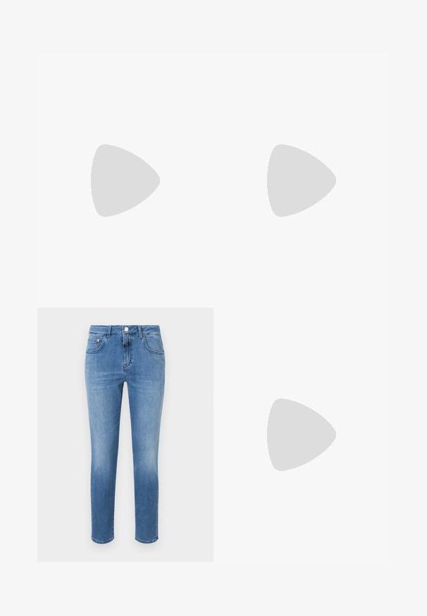 rag & bone THE SLUB - Basic T-shirt - greenlily; Light blue denim jeans with a regular fit, straight legs, five-pocket design, and a metal button closure at the waist.; Black leather ballet flat with a rounded toe, smooth texture, minimal stitching detail, and a flexible sole design.; Brown leather handbag with a flap closure, gold-tone hardware, a shoulder strap, and a smooth texture. Compact rectangular shape.