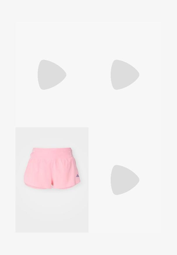 adidas Performance ADIZERO - Débardeur - lucid pink; adidas Performance ADIZERO GEL - Short de sport - semi pink spark; Baskets de sport beiges avec un logo à trois bandes roses, tige en maille texturée, col rembourré et semelle en caoutchouc blanc, arborant le marquage "LIGHTSTRIKE".; Sac en bandoulière en tissu noir avec surface texturée, logo blanc, accents verts, sangle réglable et poche zippée à l'avant. Forme compacte et triangulaire.