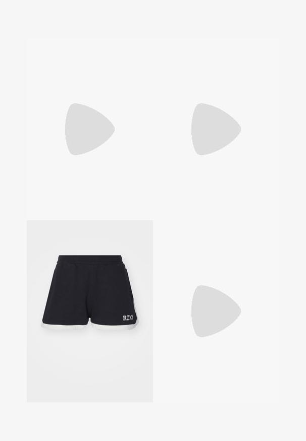 Hnedý crop top s dlhým rukávom vyrobený z elastického materiálu, na prednej strane s bielym logom "ruby". Hladká textúra a priliehavý strih.; Čierne šortky s bielym lemom. Vyrobené z mäkkého materiálu, majú elastický pás a logo "ROXY" na spodnej strane.; Čiernobiele dreváky s prúžkom zebra a syntetickým vrchom, s nastaviteľným prackovým pásom a gumovou podrážkou so žltým prešívaním.; Čierna látková taška s textúrovaným, prešívaným vzorom. Zaoblený tvar, krátke, hrubé rúčky a mäkká, flexibilná konštrukcia.