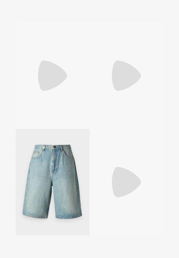 Mønstret adidas sportsjersey i flere farver med et livligt abstrakt mønster, korte ærmer, rund halsudskæring og "adituff" logo på fronten.; Lystblå denim short med en afslappet pasform, der har forlommer, knaplukning og en falmet vask med subtile slidte detaljer.; Snørebåndssko lavet af struktureret grå stof med sorte accenter, en tyk gummisål og hvide syninger. Rundt tådesign.; Hvid skal halskæde bestående af uregelmæssige former, båret over en tætsiddende hvid tanktop. Glat tekstur med subtil glans, tætsiddende design.