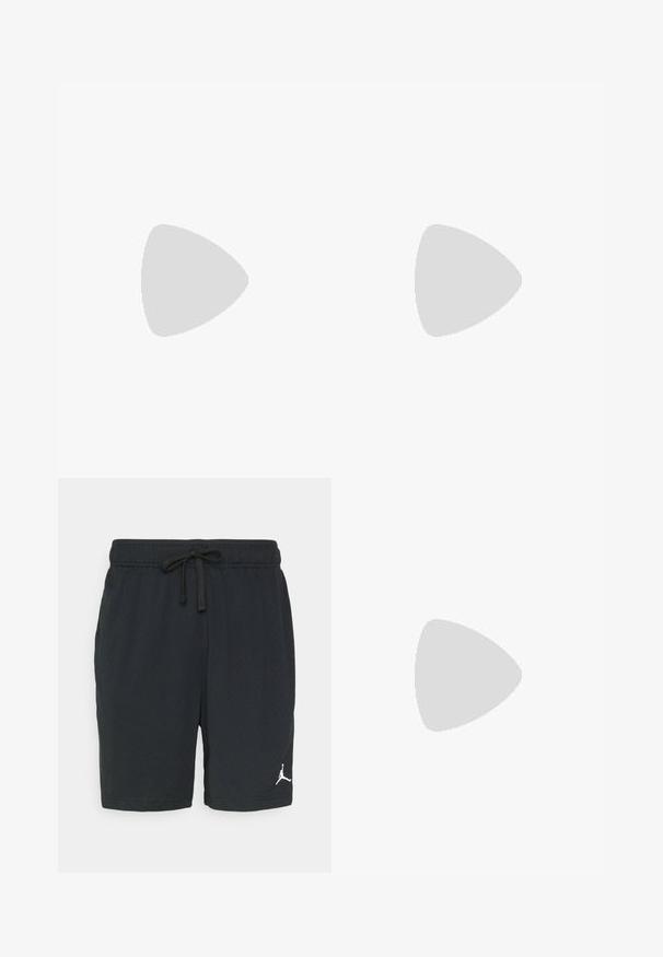 Under Armour Triko s potiskem - black/white; Černé sportovní kraťasy vyrobené z perforované tkaniny s elastickým pasem a šňůrkou. Na dolní levé straně se nachází bílé logo.; Bílé kožené tenisky s perforacemi, kulatou špičkou, plochou podrážkou a silnými tkaničkami, které mají viditelné logo swoosh a nápis "AIR" na patě.; Černé obdélníkové sluneční brýle s tlustými rámy a tmavými skly. Navrženy s ostrými hranami a jemným logem na stranici.