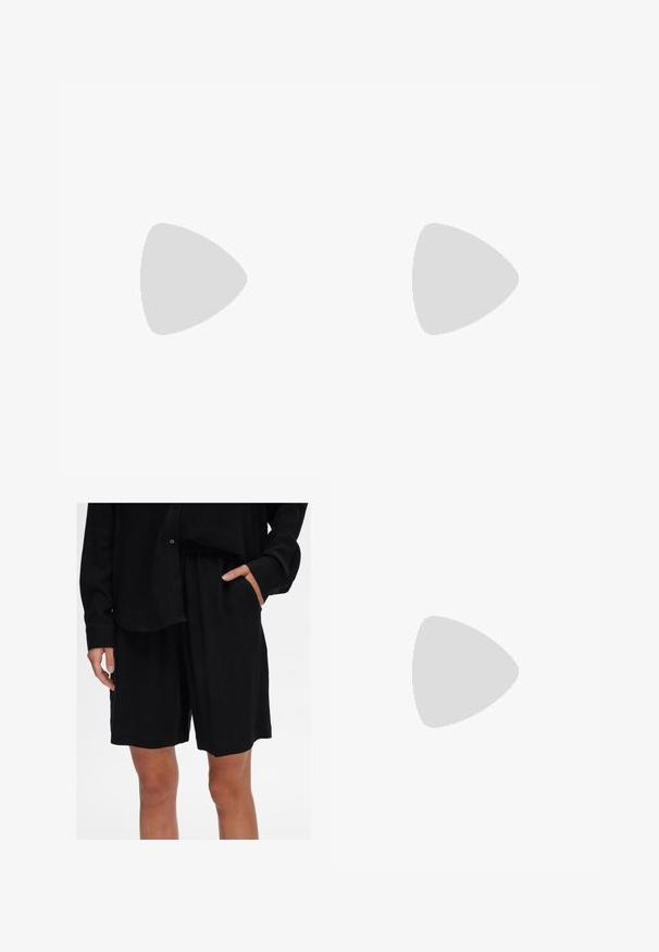 Maglia a maniche lunghe blu navy con colletto, caratterizzata da tessuto arricciato sul davanti e una texture liscia in tutto il capo.; Pantaloni corti neri a vestibilità rilassata realizzati in tessuto morbido, con cintura elastica e tasche laterali; abbinati a una camicia con bottoni coordinata.; Stivale cowboy in pelle marrone chiaro con punta affusolata, modelli ricamati a spirale sull'asta e tacco a blocco impilato. Presenta una linguetta per una facile calzata.; Occhiali da sole rotondi con tonalità marrone, montatura lucida color bordeaux. Aste sottili con un sottile dettaglio del marchio. Design delle lenti piatte.; PULL&BEAR Shopping bag - mottled dark brown