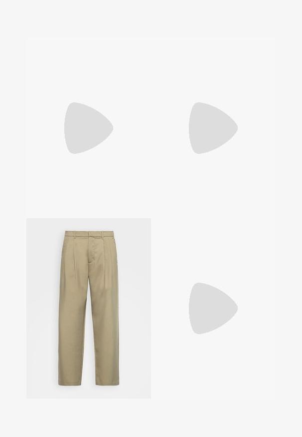Short-sleeve, V-neck shirt in cream and gray stripes. Features the number "11" in a textured fabric on the front. Soft material and relaxed fit.; Beige, high-waisted trousers with a straight cut, featuring a flat front, side pockets, and a smooth, textured fabric.; Black leather loafers feature a raised seam, two decorative straps on the upper, and a thick textured sole for added grip.; Denim tote bag in dark blue with two vertical white "SAM SøE" text logos. Features wide handles and a simple, unstructured design.