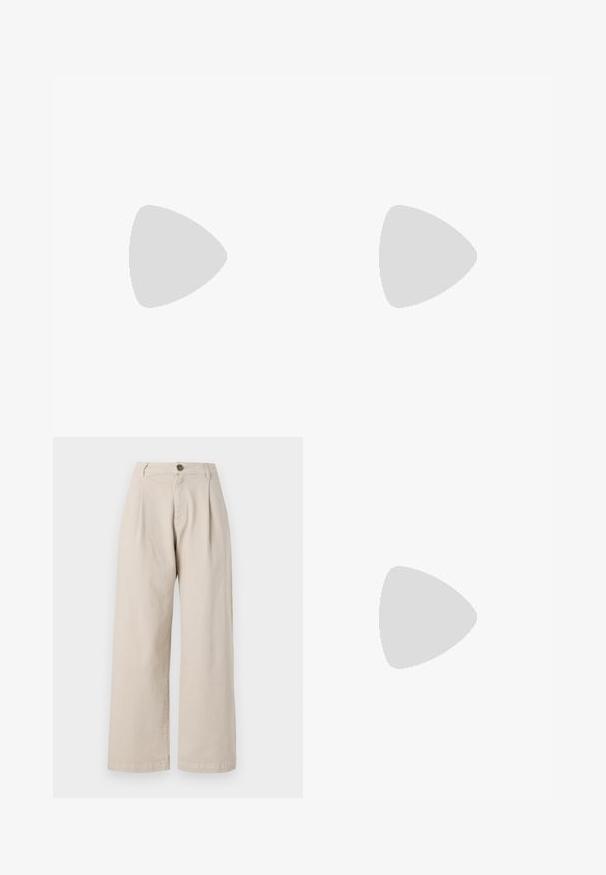 Cream-colored short-sleeve polo shirt with a textured finish, featuring a collar and five button closures down the front.; Beige wide-leg trousers with a high waist, front pleats, single button closure, and a smooth fabric texture.; Black leather slingback shoe with a pointed toe, featuring a woven accent and pleated upper design. Flat sole with minimal hardware.; Sœur WINO MINI - Cross body bag - chocolat