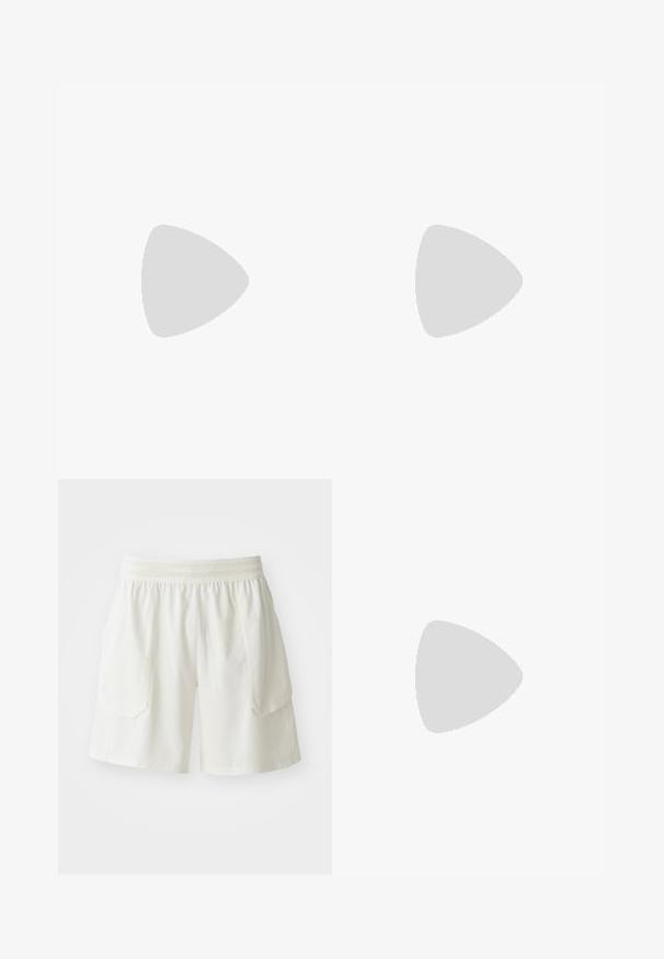 Camisola de ciclismo de manga curta com fecho zip completo, feita de tecido azul claro e amarelo texturizado, com barra preta e logotipo branco.; ASICS MATCH SHORT - Calções desportivos - cream; Sapatilha desportiva Nike em branco com um swoosh preto. Apresenta um design de cano alto, parte superior texturizada e uma sola de borracha durável.; Óculos de sol com uma armação cinza translúcida, lentes com tonalidade e design angular. Apresenta um suporte nasal distinto e hastes em cinza escuro texturizado.