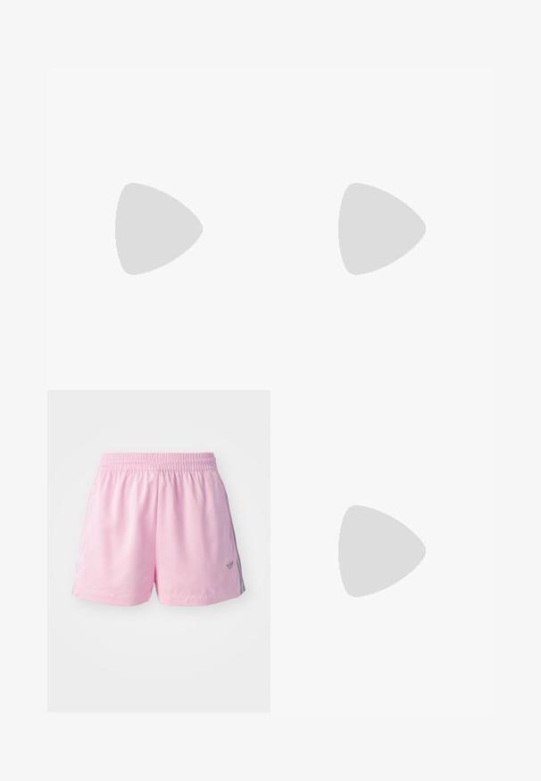 Witte katoenen t-shirt met een grafisch ontwerp van twee glanzende rode kersen met een roze strik erboven en de tekst "Sweet Candy" in het roze.; Roze sportshorts met een elastische tailleband, voorzien van een grijze streep aan de zijkanten en een klein logo aan de voorkant. Gemaakt van lichtgewicht stof.; Roze suede sneakers met witte accenten, voorzien van drie witte strepen. Dikke witte rubberen zool, gewatteerde kraag en gepatternde veters.; Witte schoudertas met een gestructureerde afwerking, een centrale gesp accent, en een gebogen vorm. Ritssluitingen aan beide zijkanten.