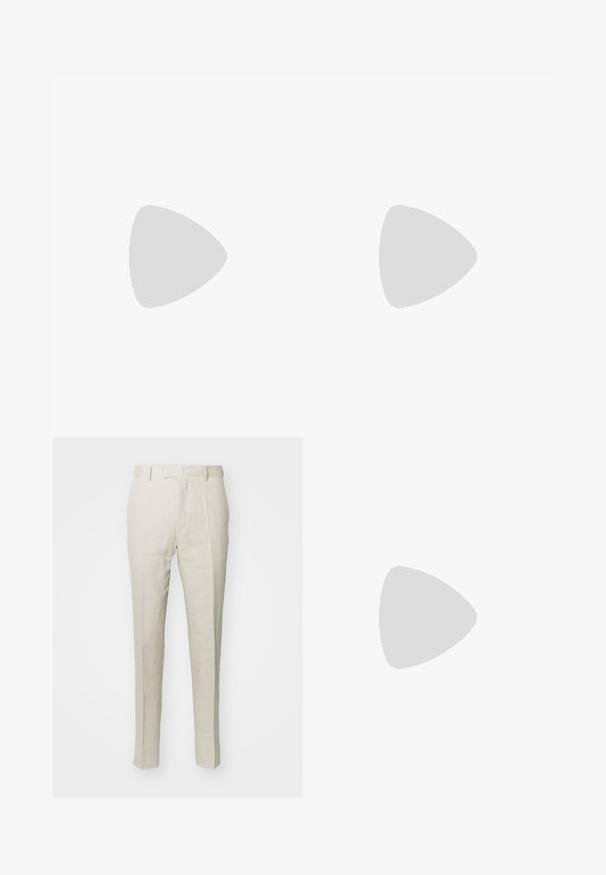 Beige polo skjorte med lysebrune striper, korte ermer og krage. Har tre-knaps placket og mykt, teksturert stoff.; Tiger of Sweden TENUTA - Bukse - cream sand; Beige semsket sportssko med lav topp, rund tå, flate lisser og en teksturert gummisåle. Minimalistisk stil uten synlige logoer.; Svart lærarmbånd med en sølvspenne, med en fargerik stripet aksent og en sentral studdetalj.