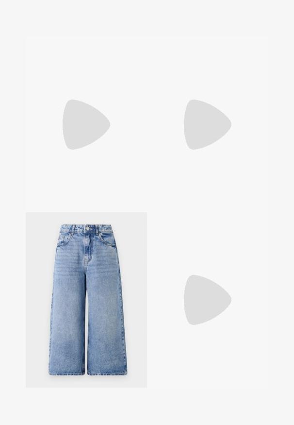 White cotton t-shirt featuring "PARIS" in bold black letters, adorned with red raspberries and green leaves above the text.; Light blue denim culottes with a high waist, wide legs, and front pockets. Features stitching details and a button closure.; White high-top canvas sneaker with black rubber sole, front rubber toe cap, and six eyelets for laces, featuring a clean, minimalist design.; Red leather handbag with an angular, geometric design. Features a single adjustable strap and a flap closure with stitched detailing.
