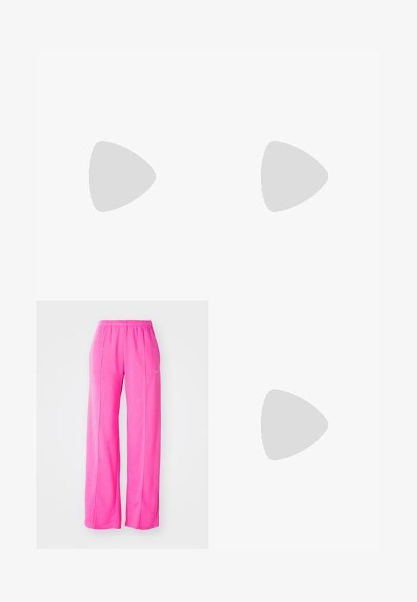 Krátky rukáv, sveter s pleteným vzorom v svetlofialovej farbe. Má rebrovaný výstrih a lem, s textúrovaným vzorom po celom tele.; Ružové, voľné, ľahké tepláky s elastickým pásom a bočnými švami. Obsahujú malé logo blízko horného ľavého stehna.; Námornícke syntetické tenisky s oranžovými akcentmi, s textúrovaným zvrškom, bielou podrážkou a čiernymi šnúrkami. Skombinované s ružovými širokými nohavicami.; Pilotné slnečné okuliare s prechodovým modrým sklom, strieborným kovovým rámom a ozdobnými hviezdičkovými akcentmi na sklách. Hladký a elegantný dizajn.