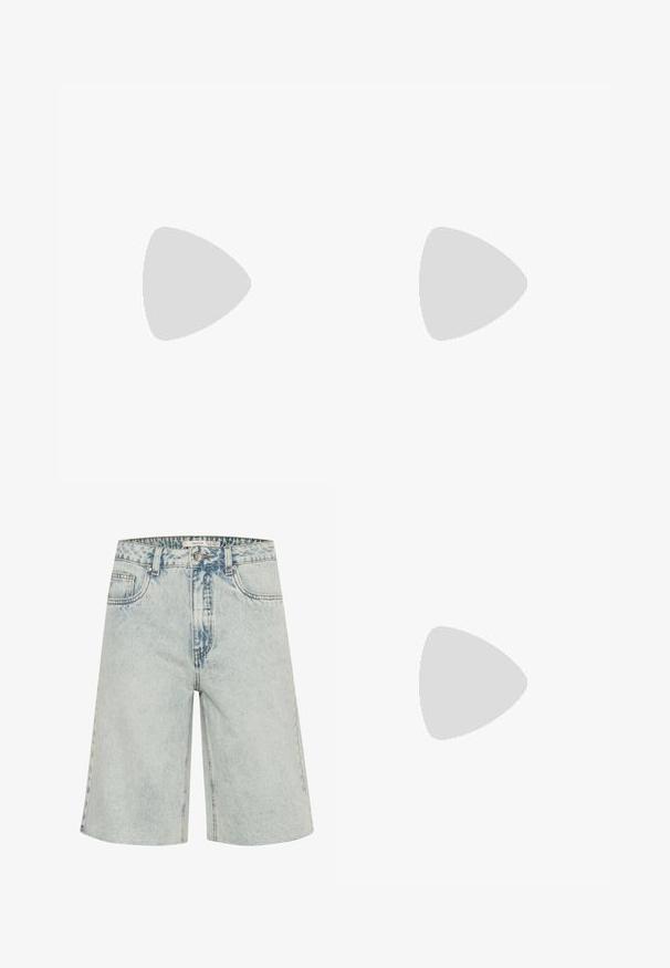 Cream long-sleeve shirt with a large, red heart graphic in the center, featuring a soft texture and relaxed fit, paired with dark denim pants.; Light blue denim shorts featuring a loose fit, classic five-pocket design, and visible stitching. Distressed accents throughout.; Light beige sandals featuring three adjustable straps with metallic buckles, a cushioned footbed, and a black rubber sole.; Black and gold sunglasses with green lenses, featuring a cat-eye shape, metallic accents, and a textured frame.