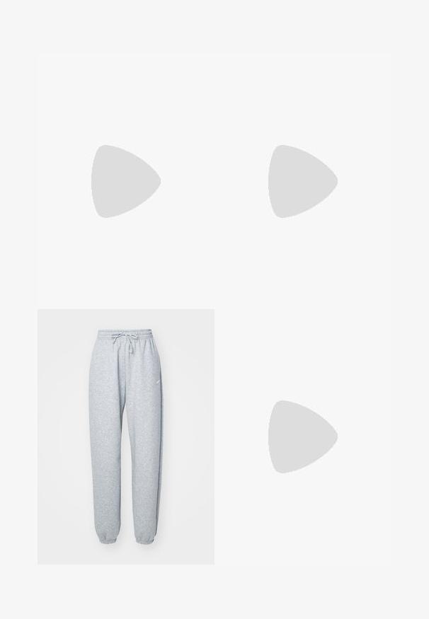 Nike Sportswear DANCE TEE - T-shirts print - sail; Lysgrå sweatpants lavet af blød bomuldsblanding, med elastisk talje og snoretræk, tapered ben og ribbede manchetter. Minimal brandingdetalje.; Hvide atletiske sko med mesh-overdel, sølvfarvede detaljer og et unikt spiral-såledesign. Har polstret krave og snørebåndslukning for en god pasform.; Sort indpakningssolbriller med mørkegrønne linser. Mat finish, buet design, lige arme og diskret branding på siden.