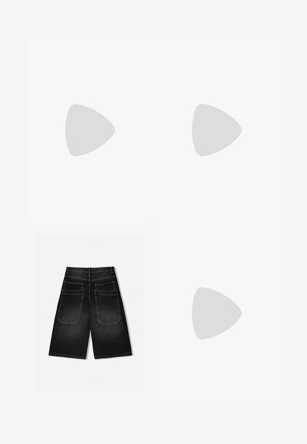 Două tricouri: unul bej și unul alb. Ambele sunt din bumbac, au mâneci scurte și un decolteu clasic în formă de cerc.; Shorts din denim negru, cu croială dreaptă, prezentând două buzunare la spate și cusături vizibile. Țesătura are o ușoară textură și un finisaj decolorat.; Sneakers negre din suede cu trei dungi albe, talpă din cauciuc texturat maro și șireturi negre. Căptușeala interioară prezintă un model cu logo-uri.; Ochelari de soare negri, cu ramă rectangulară, lentile întunecate, finisaj lucios, brațe late și un design masiv. Numele mărcii gravat pe una dintre brațe.; Sac din material textil roșu, cu logo-ul alb "adidas" și designul Trefoil, mânere bleumarin și un curea ajustabilă. Închidere cu fermoar în partea de sus.