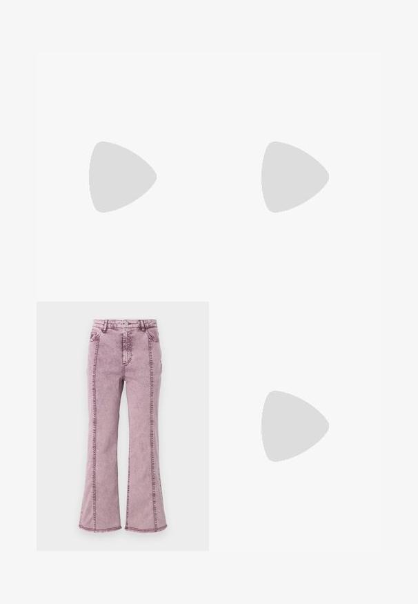 Harmaa ribbattu hihaton toppi, jossa on pyöreä pääntie. Edessä pieni valkoinen logo. Sujuva ja joustava kangas.; Violetti farkkukankaasta valmistetut leveälahkeiset farkut korkealla vyötäröllä, joissa on näkyvät saumat sivuilla ja raaka helma alareunassa.; Musta lakattu Mary Jane -kengät, joissa on pyöreä nilkka, säädettävä solkihihna, matala torni korko ja sileä kiiltävä pinta.; Ruskea villahuivi, jossa on pehmeä kangas, suorakulmainen muoto ja hapsutetut reunat. Materiaali näyttää lämpimältä ja mukavalta, suunniteltu käyttömukavuutta varten.