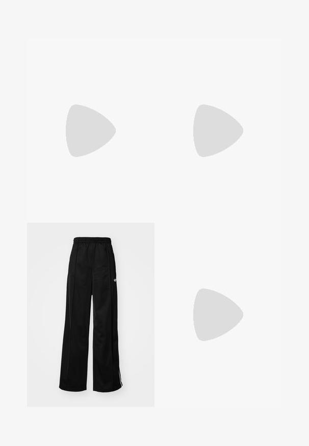 Biele bavlnené tričko s krátkymi rukávmi, klasickým výstrihom a malým čiernym potlačeným logom "KARL LAGERFELD JEANS" na ľavej strane hrudníka.; Čierne široké teplákové nohavice s elastickým pásom, s bielymi bočnými pruhmi a malým logom na ľavom boku. Hladký textil.; Čierna kožená bojová čižma s vysokým zvrškom, šnurovaním vpredu, štruktúrovanými akcentmi, hrubou podrážkou a prešívanými detailmi. Obsahuje zadný úchyt.; Čierna nylonová taška na rameno s zaobleným tvarom, nastaviteľným popruhom, zipsom na uzatvorenie a jemným leskom. Disponuje minimalistickým dizajnom a ľahkou textúrou.