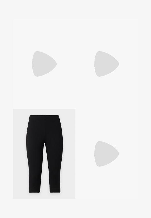sandro RESILLE MINI RAYURES - Poloshirt - ecru; Schwarze Capri-Leggings aus dehnbarem Material, die eng anliegen und eine glatte Textur aufweisen, ohne auffällige Muster oder Akzente.; Schwarze Lackleder Slingback-Pumps mit spitzem Zeh, ausgeschnittenen Seiten, verstellbarem Knöchelriemen und einem dünnen, eleganten Absatz.; Rote Kunststoffbrille mit rechteckigem Rahmen, klaren Gläsern und schmalen Bügeln. Das Markenlogo "even&odd" ist am Rahmen eingeprägt.; Geflochtener Korbtasche in hellbeige Farbe, rechteckige Form und weichem Innenbeutel; verfügt über zwei lange Tragegriffe.