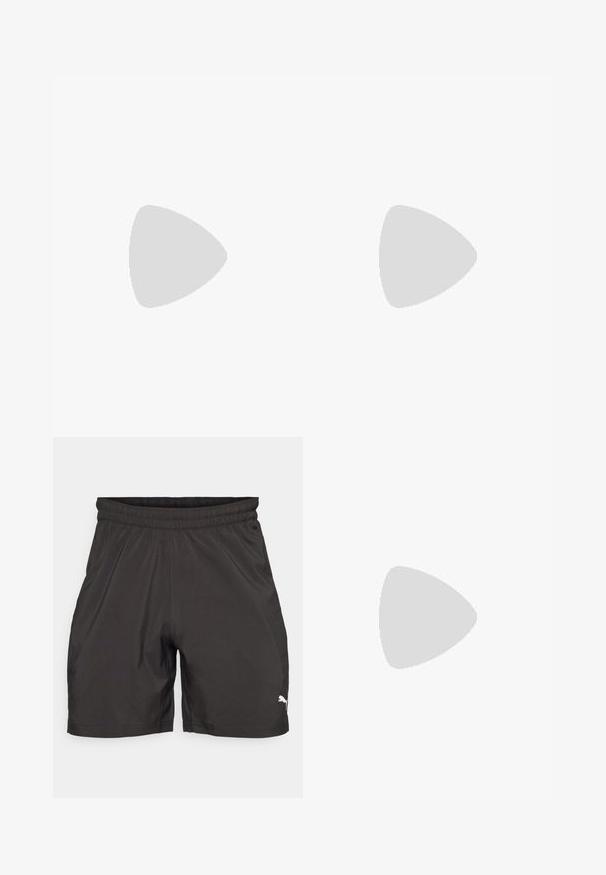 Világoskék sportpóló, amely textúrált mintázattal rendelkezik, szövegekkel és mintákkal. Rövid ujjú, kerek nyakú, fehér logóval.; Fekete sportnadrág könnyű szövetből, rugalmas derékrésszel és egy kis fehér logóval a bal alsó oldalon.; Kék sportcipő, textúrált hálós felsőrésszel, fekete fűzőkkel és fehér, ívelt középtalppal. Zöld díszítéssel és logóval rendelkezik az oldalán.; Fekete sporttáska tartós anyagból, dupla cipzáras rekeszekkel, párnázott fogantyúkkal és fehér Puma logóval az oldalon.