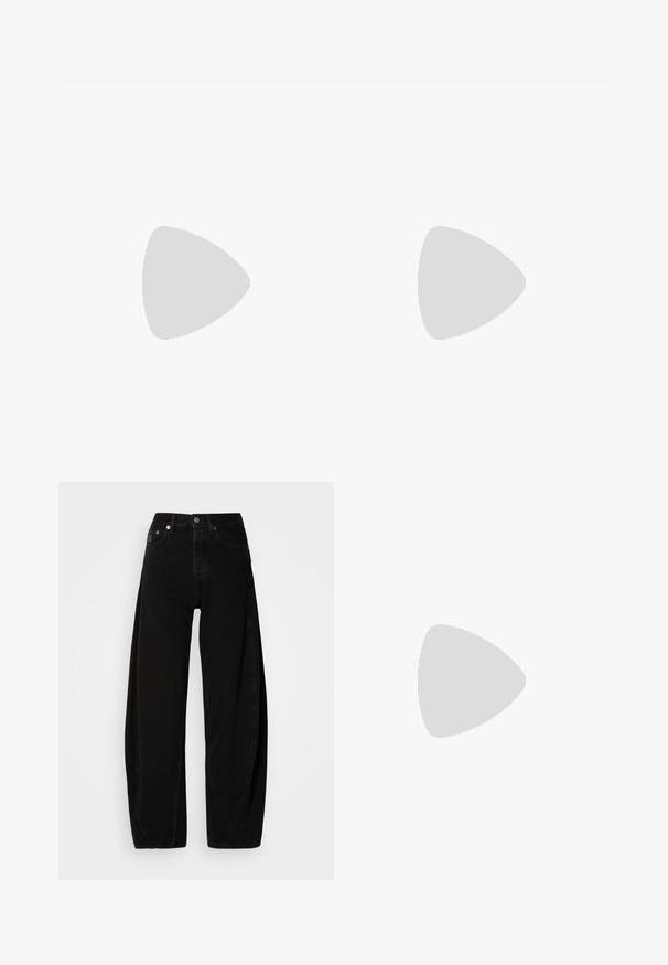 Calvin Klein Jeans Top - black; Pantaloni largi din denim negru, cu talie înaltă, care prezintă o închidere cu nasturi, cinci buzunare și detalii de coasere minime.; Cizme din piele neagră, până la genunchi, cu un design elegant, având o talpă groasă și un mâner lateral pentru o purtare ușoară. Accente notabile de cusătură.; Geantă sintetică neagră cu mânere superioare, curea de umăr detașabilă, formă rotundă, textură netedă și accent cu logo argintiu pe față.