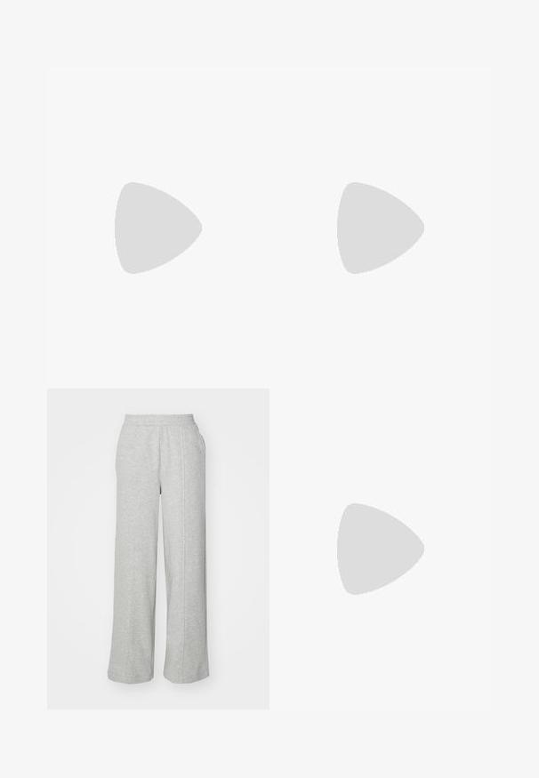 Hollister Co. SQUARE - T-shirt basic - bright white; Pantaloni della tuta grigi realizzati in tessuto morbido, con un design a gamba larga, vita elasticizzata e tasche laterali. Aspetto semplice e informale.; Nike sneakers bianchi e argento con tessuto in rete, dettagli riflettenti e suola beige. Indossati con calze nere, in piedi su una superficie blu.; Donna con lunghi capelli scuri, vestita con un completo nero, che porta una borsa a tracolla in pelle nera, mentre guarda oltre la spalla su uno sfondo bianco.; Orecchini a cerchio in argento con un design torciglionato, caratterizzati da una finitura lucida e chiusura a perno. Misurano circa 3 cm di diametro.