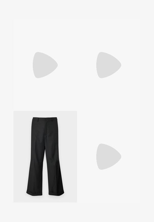 Black t-shirt made of cotton, featuring a round neckline and short sleeves. A small red and white logo is embroidered on the chest.; Samsøe Samsøe BRUCE TROUSERS - Trousers - black; Black leather loafers feature a raised seam, two decorative straps on the upper, and a thick textured sole for added grip.; Samsøe Samsøe SAPOETRY - Tote bag - black balance